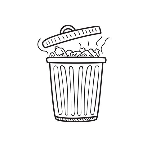 Trash Can Drawing Simple, Trash Bin Drawing, Trash Doodle, Trash Can Drawing, Trash Can Illustration, Trash Drawing, Doodle Cards, Site Engineer, Annie Jr