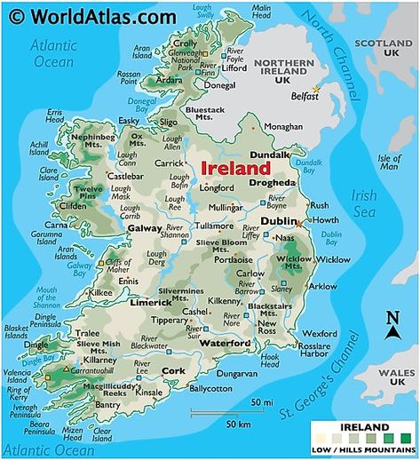 Physical Map of Ireland Map Of Ireland Printable, Traveling Ireland, Dundalk Ireland, Ireland Facts, Map Of Ireland, Limerick City, Canal Boats, Galway City, Ireland Map