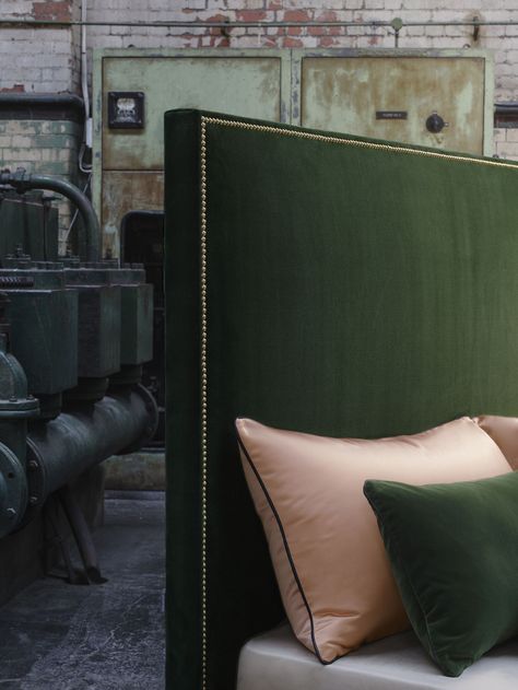 Green Velvet Upholstered Bed, Green Bed Headboard, Velvet Green Headboard Bedrooms, Green Velvet Headboard Bed, Green Beds, Green Velvet Headboard, Olive Green Headboard, Green Headboard Bedroom Ideas, Green Velvet Bed