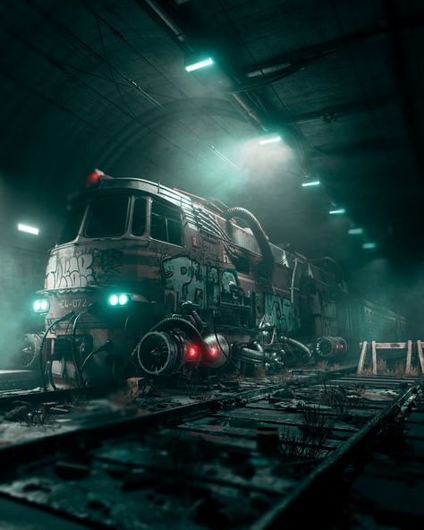 The Underground, skiegraphicstudio on ArtStation at https://www.artstation.com/artwork/aYnyDJ Cyberpunk Underground, Vampire The Masquerade Bloodlines, Project Alpha, Cyberpunk City, Old Train, Mechanical Design, 3d Rendering, Cyberpunk, Sci-fi Spaceship