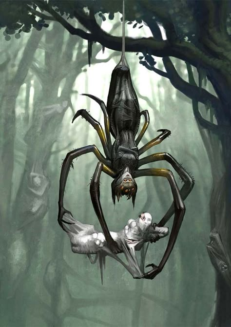 Beast Creature, Spider Art, Monster Concept Art, Creature Drawings, Fantasy Races, Fantasy Monster, Mythological Creatures, Monster Design, Creepy Art