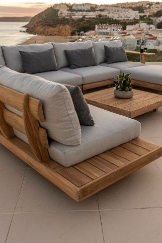 Sofa Area Externa, Front Porch Furniture, Patio Couch, Outdoor Wood Furniture, Wood Patio Furniture, Outdoor Deck Furniture, Teak Outdoor Furniture, Sectional Furniture, Backyard Furniture