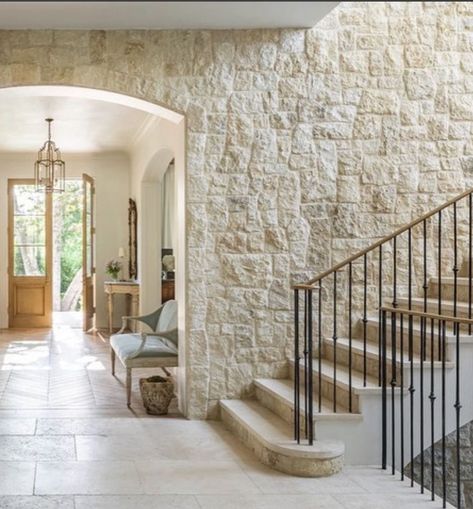 Stone Walls Interior, Veranda Magazine, Chicago House, Stair Wall, Stone Stairs, Guest Cottage, Stone Walls, Entry Way, Stone House