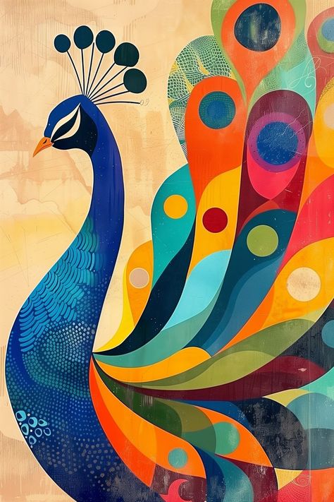 Dot Painting Portrait, Peacock Abstract Painting, Peacock Art Painting, Abstract Peacock Painting, Abstract Peacock, Overlapping Shapes, Peacock Drawing, رسم كاريكاتير, Peacock Canvas