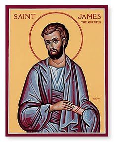 Feast of St. James the Greater; Christian Religious Observance; July 25; One of the 12 Apostles, the first Apostle martyred (by beheading, in Jerusalem). By ancient tradition, preached in Spain after the Crucifixion. A patron saint of Spain (as Santiago); his feast is important throughout Latin America. Saint James The Greater, Monastery Icons, Happy Feast Day, St James The Greater, Happy Feast, Who Is Jesus, Catholic Decor, Orthodox Christian Icons, Christian Devotions