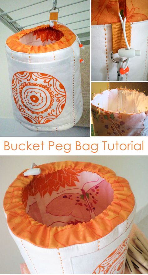 Bucket Peg Bag Tutorial Peg Basket Sewing Pattern, Tela, Couture, Washing Peg Bag, Sew Peg Bag Free Pattern, Peg Bags To Make, Diy Peg Bag, How To Make A Peg Bag, Clothes Peg Bag