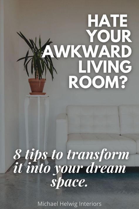 Can't stand your tricky living layout? Here's 8 tips to transform it into your dream space. Awkward Size Living Room, Tv In Open Space, Decorating A Den Ideas, Off Centered Tv Living Room, Closed In Living Room Ideas, Living Room Awkward Layout, Awkward Living Room Ideas, Multi Space Living Room, What To Do With Extra Space In House