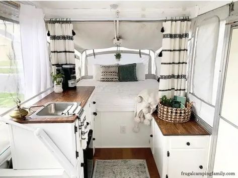 Pop Up Camper Remodel Inspiration - Frugal Camping Family Camper Storage Ideas Travel Trailers, Tent Trailer Remodel, Pop Up Camper Trailer, Popup Camper Remodel, Pop Up Tent Trailer, Pop Up Trailer, Camping Family, Diy Tent, Camper Trailer Remodel