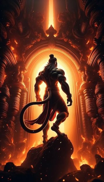 Download this Premium Photo about Lord Hanuman is distant and minimized and The environment is bathed in truetolife fire tones, and discover more than 60 Million Professional Stock Photos on Freepik Hanuman Photos Wallpapers, Powerful Hanuman, Lord Balaji Hd Wallpaper 4k, Hanuman Live Wallpaper, Spiritual Background, God Pic, Hanuman Images Hd, Hanuman Hd, God Hanuman