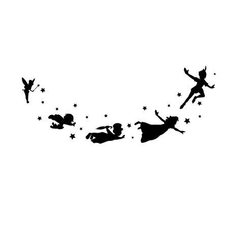 Peter Pan Flying Tattoo, Peter Pan Cricut, Peter Pan Silhouette Flying, Peter Pan Tattoos, Peter Pan Svg, London Skyline Silhouette, Peter Pan Flying, Disney Stencils, Peter Pan Silhouette