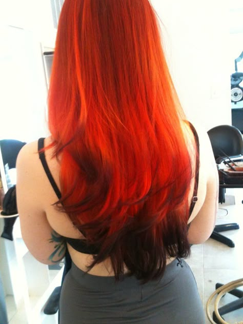 .. Black Hair Red Tips, Fox Hair Dye, Underlights Hair, Red Ombre Hair, Bright Hair Colors, Bright Hair, Red Ombre, Alternative Hair, Orange Hair