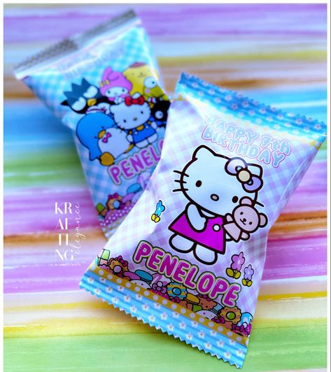 Party favors and custom treats - Hello Kitty Chip Bags Hello Kitty Goodie Bag Ideas, Sanrio Goodie Bags, Hello Kitty Goodie Bags, Hello Kitty Treats, Hello Kitty Birthday Treat Bags, Hello Kitty Popcorn Boxes, Hello Kitty Chip Bag, Hello Kitty Party Favors, Party Favor Chip Bags