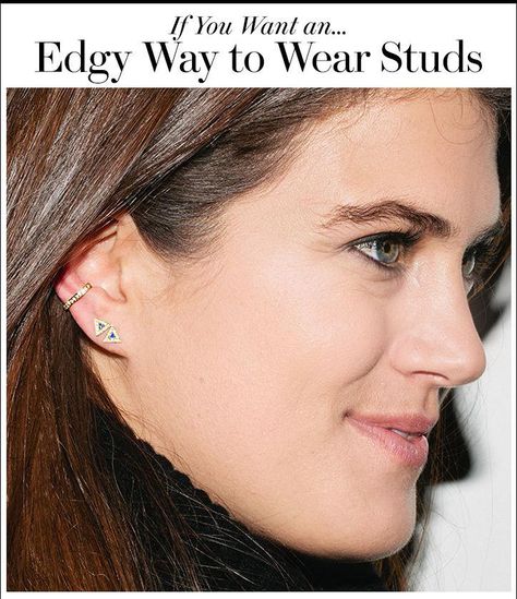 Looking for cool new ways to wear your earrings? Click here for 5 examples we love, including this edgy way of styling simple stud earrings. 2 Ear Piercings Ideas Simple, Different Ear Piercings, Ear Party, Simple Stud Earrings, Best Friend Jewelry, Kate Moss, Delicate Necklace, Diamond Earrings Studs, Jewelry Trends