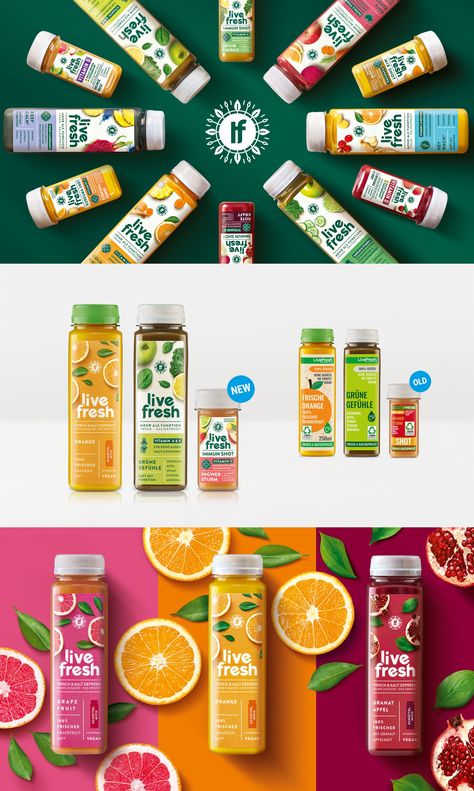 Creative Juice Packaging, Fresh Juice Packaging Design, Drinks Branding Design, Organic Drink Packaging, Health Drink Packaging, Beverage Bottle Design, Fruit Drink Packaging Design, Healthy Drinks Packaging, Vitamin C Packaging Design