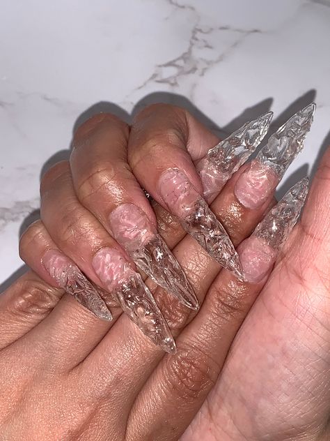 Shatter Glass Nails, Cracked Ice Nails, Ice Nails Acrylic Clear, Baecation Nails, Glacier Nails, Wet Nails Look, Ice Nails Designs, Icicle Nails, Ice Nails