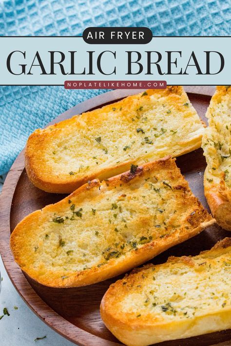 Italian garlic bread is a yummy side dish and a great way to use up stale bread. Learn how to make garlic bread in your air fryer with these easy steps and simple ingredients. It's a delicious and perfect side dish for pasta, salads, and soup that's vegetarian and made with just four ingredients plus salt! It's a filling snack too. Click on the link to get this easy and delicious recipe! Garlic Bread In Air Fryer, Bread In Air Fryer, Air Fryer Garlic Bread, Easy Garlic Bread, Homemade Garlic Bread Recipe, Texas Toast Garlic Bread, Garlic Bread Pizza, Air Fryer Garlic, Make Garlic Bread