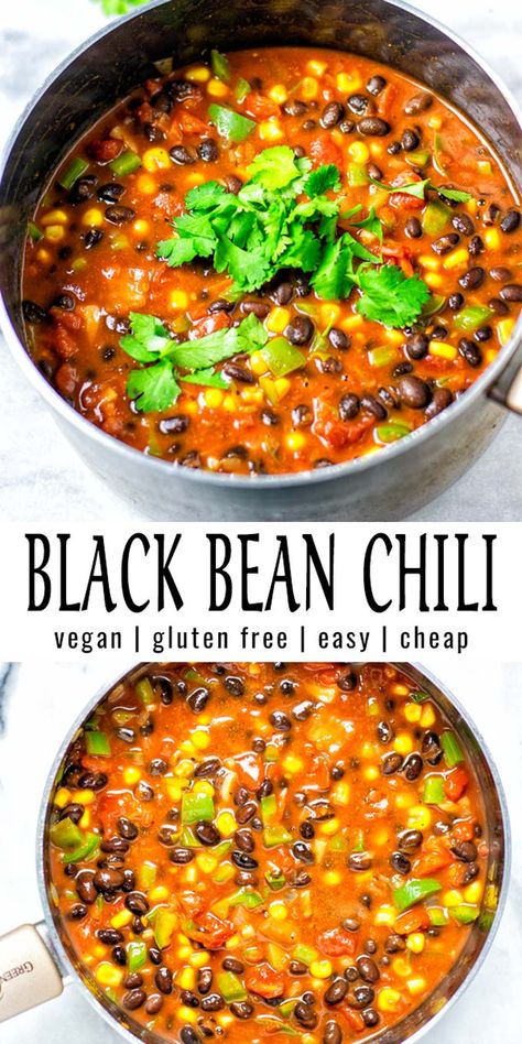 This Black Bean Chili is easy to make in one pot and packed with flavor. Budget friendly, filling, satisfying and naturally vegan. Great for meal prep and a family favorite in no time. #vegan #dairyfree #vegetarian #contentednesscooking #dinner #lunch #mealprep #blackbeanchili #freezermeals Cheap Black Bean Recipes, Black Bean And Hamburger Recipes, Easy Meals For Dinner Vegetarian, Black Bean Chili Vegan, Black Beans And Chickpeas, Chickpea And Black Bean Recipes, Multi Bean Chili Recipe, Vegetarian Clean Eating Recipes, Vegetarian Chili Stovetop