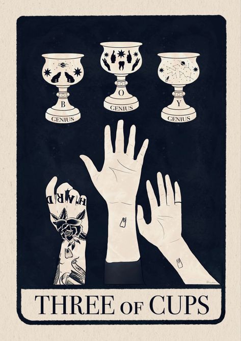 Artist: @lily_anais_ on instagram Three Of Cups Tattoo Design, Three Of Cups Tarot, Three Of Cups, Cup Tattoo, Italian Party, Cups Tarot, Phone Layout, Tattoo Design, Mood Board