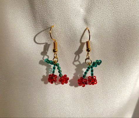 Red beaded Cherry earrings How To Make Beaded Cherry, Cherry Beads Earrings, Cherry Bead Earrings, Cherry Beaded Earrings, Clay Cherry Earrings, Diy Cherry Earrings, Stamford England, Diy Earrings Pearl, Beaded Cherry