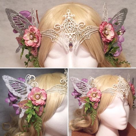 Butterfly Fairy crown headdress Fairy Wing Crown, Fairy Headpiece Diy, Fae Crown, Butterfly Headdress, Fairy Crowns Diy, Fairycore Wedding, Pink 2024, Crown Butterfly, Butterfly Headpiece