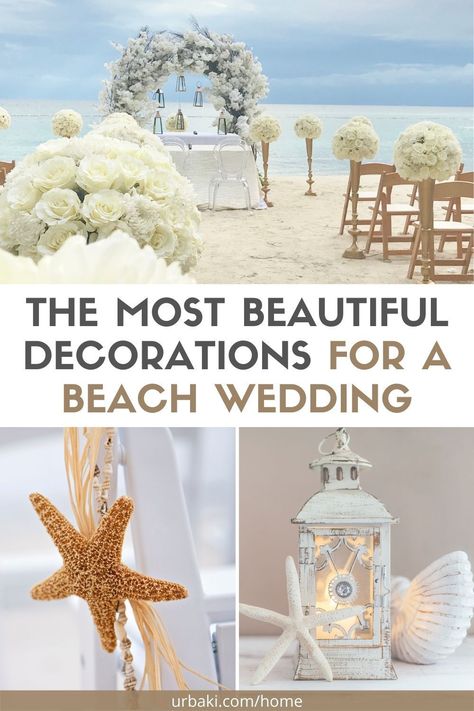 Beach wedding plans should include decorations that fit the overall style and colors of the bridal celebration. When shopping for beach decorations, choose those that complement the natural beauty and romance of a beach wedding ceremony.The abundance of beach decorations is perfect for a themed wedding, whether at sea or if you are creating an atmosphere away from the waves. Elegant Beach Reception Decor, Bay Wedding Ideas, Wedding Aisle Decorations Outdoor Beach, Simple Beach Wedding Decorations, Ocean Wedding Decorations, Wedding Centerpieces Beach Theme, Minimalist Beach Wedding Decor, Beach Wedding Flower Arrangements, Beach Wedding Aisle Decor Walkways