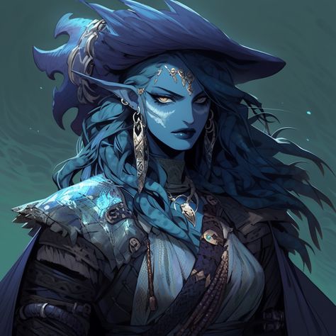 Triton Pirate, Dnd Pirate Female, Siren Dnd, Dnd Water Genasi Female, Triton Character Design, Sea Elf Female Dnd, Dnd Triton, Triton Dnd, Atlantis Aesthetic