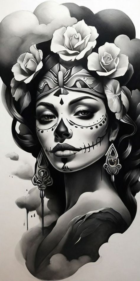 Art Tattoo Design, Greek God Tattoo, Dragon Tattoo Ideas, Chest Tattoo Ideas, Mexican Tattoo, Catrina Tattoo, Mexican Art Tattoos, Cool Tattoo Drawings, Chicano Style Tattoo