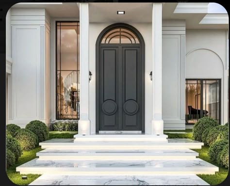 French Chateau Front Door, Classic Entrance, Arched Front Door, درج السلم, Exterior Door Designs, Classic House Exterior, Classic Villa, Classic Doors, Main Gate Design