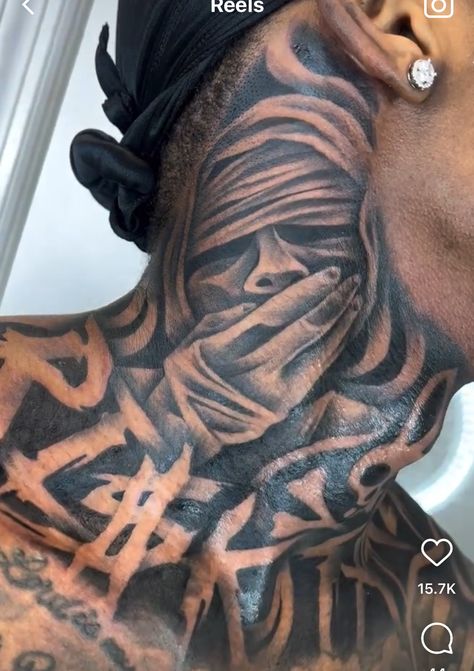 Men Half Sleeve Tattoo Forearm, Unique Neck Tattoos For Men, Eyebrow Tattoo Men, Neck Tat Ideas, Face Neck Tattoo, Joker Neck Tattoo, Name On Neck Tattoo, Hood Hand Tattoos, Male Neck Tattoos