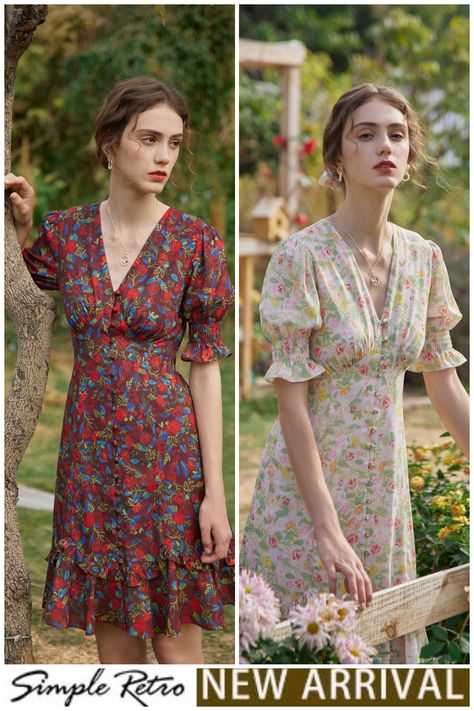 Simple Retro - KORA FLORAL PRINTED MIDI DRESS Chic Floral Dress, Retro Outfits For Women Vintage Dresses, Simple Floral Dress, Floral Dress Midi, Tea Dresses, Informal Dress, Design Moda, Work Dresses For Women, Simple Retro