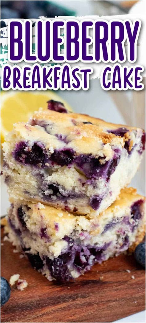 This blueberry breakfast cake recipe is moist, tender, and full of blueberry flavor with just a hint of lemon! It is perfect for any breakfast or brunch, and is so easy to make! Blueberry Sour Cream Coffee Cake Recipe, Lemon Breakfast Cake, Blueberry Recipes Easy, Blueberry Sour Cream Coffee Cake, Easy Blueberry Desserts, Blueberry Coffee Cake Recipe, Morning Muffins, Lemon Breakfast, Blueberry Desserts Recipes