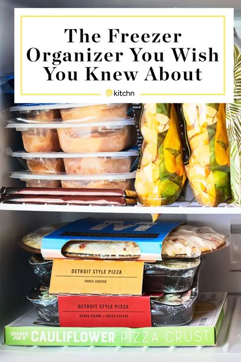 Top Freezer Organizing Hack | The Kitchn Top Freezer Organization, Freezer Hacks, Freezer Organizer, Freezer Organization, Organisation Hacks, Cooking Hacks, Bottom Freezer, Fridge Organization, Cleaning Ideas