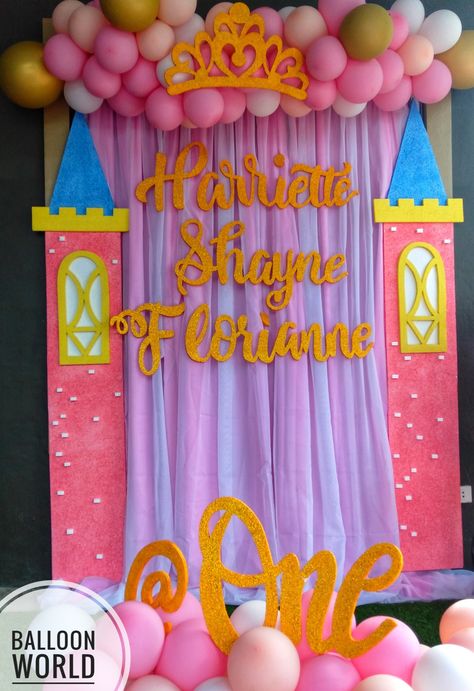 Princess Theme Decorations, Princess Theme Backdrop, Winter Themed First Birthday, Sleeping Beauty Birthday Party, Princess Backdrop, Princess Backdrops, Peach Birthday, Princess Birthday Party Decorations, Princess Theme Birthday