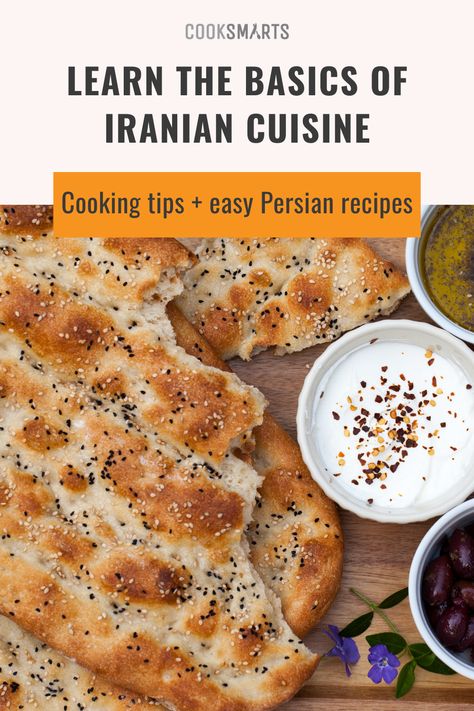 What is Persian Food Like? Learn the Basics of Iranian cuisine! | If you aren’t familiar with Persian cuisine or want to know more about it, find out the basics here! We cover staple ingredients present in Iranian food, and share simple dinner recipes to add some Iranian flavors to your meals. | CookSmarts.com Iranian Food Vegetarian, Kurdish Food Recipes, Persian Food Traditional, Iranian Food Recipes, Iranian Rice, Kurdish Cuisine, Food Iran, Persian Food Recipes, Persian Food Iranian Cuisine