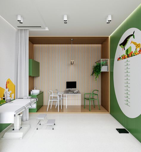 Pediatrics Clinic Interior Design, School Medical Room Design, School Clinic Design, Paediatric Doctor Clinic Interior, Family Clinic Design, Small Pediatric Clinic Design Interiors, Healthcare Clinic Design, Pediatric Healthcare Design, Outpatient Clinic Design