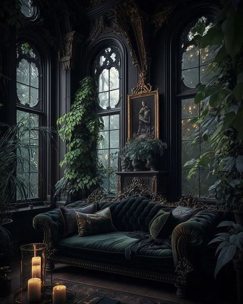 Slytherin Decor, Gothic Cottage, Dark Cottage Core, Gothic Interior, Fantasy Rooms, Dark Home Decor, Goth Home, Dark Home, Gothic Aesthetic