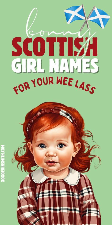 adorable red haired baby girl in plaid dress and title bonny socttish girl names for your wee lass Old Scottish Names, Scottish Names Female, Scottish Girl Names, Celtic Names Female, Scottish Baby Names, Scottish Baby Girl Names, Irish Baby Boy Names, Irish Baby Girl Names, Strong Girl Names