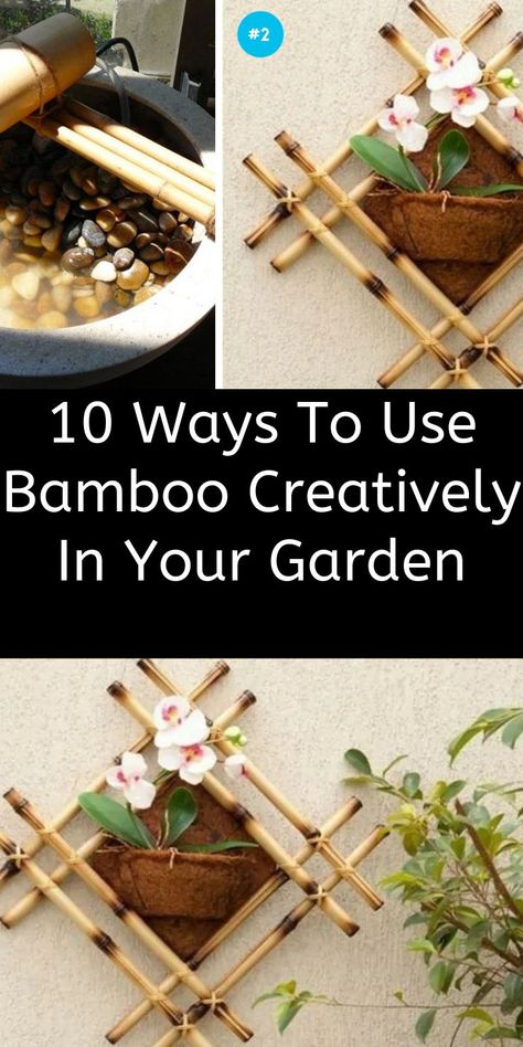 Bamboo Planters Outdoor, Bamboo Wall Planter, Cane Crafts Bamboo, Creative Bamboo Crafts, Bamboo Boho Decor, Using Bamboo In The Garden, How To Use Bamboo, Bamboo Cane Ideas, Bamboo Shades Repurpose