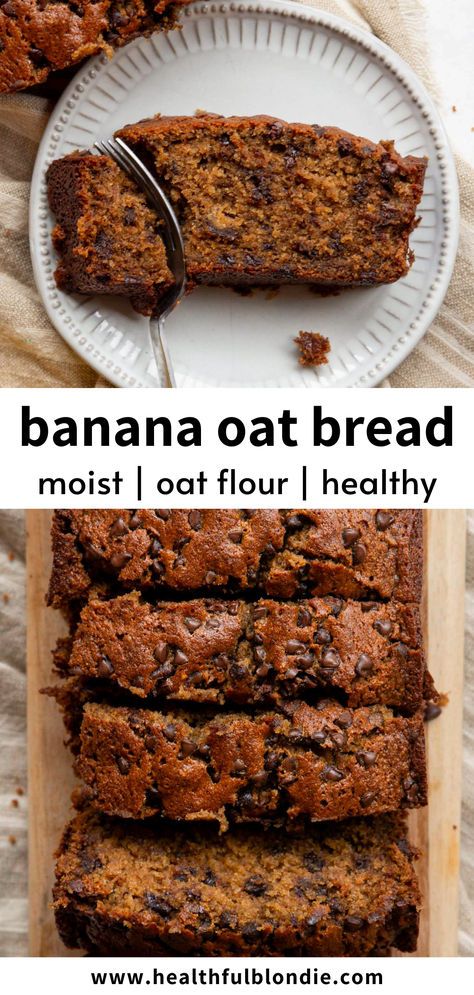 This is the best oat flour banana bread recipe ever - so good that you can't tell it's healthy! It's super moist, fluffy, soft, and made in one bowl—the easiest gluten-free, dairy-free, and refined sugar-free banana bread. Banana Oat Flour, Healthy Banana Bread Oat Flour, Oat Flower Banana Bread, Gluten Free Banana Bread Oat Flour, Banana Bread Oats, Banana Oat Cake, Oatmeal Flour Banana Bread, Banana Bread With Oats, Refined Sugar Free Banana Bread