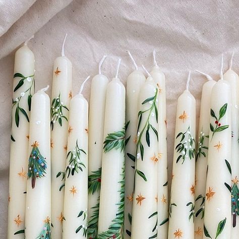 Orna Hand Painted Candles on Instagram: "🔔Ringing my last orders bell for international orders for pre-Christmas delivery!" Painted Candles Wedding, How To Paint Candlesticks, Hand Painted Candle Sticks, Handpainted Candle Sticks, Painted Candlesticks Diy, How To Paint Candles, Candle Painting Ideas, Painted Candle Sticks, Diy Taper Candles