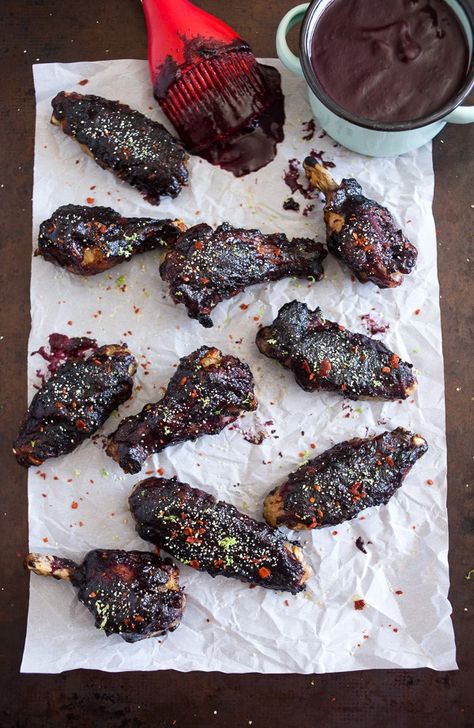 Wild Blueberry BBQ Chicken Wings Blueberry Honey, Blueberry Chicken, Chicken Satay Recipe, Lemongrass Paste, Honey Bbq Sauce, Bbq Chicken Wings, Blueberry Farm, Crispy Wings, Bbq Wings