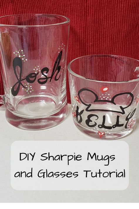 Sharpie On Glass Diy, Sharpie Bowl Diy, Diy Glass Mug, Sharpie Mugs Diy Instructions, Personalized Mugs Diy, Writing On Glass Diy, Sharpie Wine Glasses Diy, Drawing On Glass Cups, Sharpie Wine Glasses