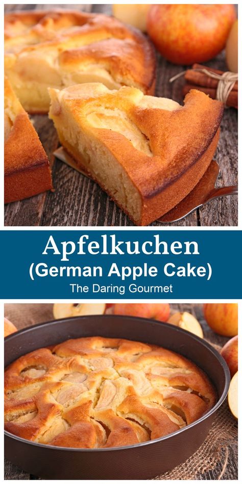 This old-fashioned German apple cake recipe combines simple but quality ingredients to produce a deliciously moist apple cake that will take you down memory lane! German Apple Recipes, German Apple Pie Cake, German Apple Kuchen Recipes, Hobbit Desserts, German Apple Bundt Cake, German Fruit Cake Recipe, Old Fashioned Apple Dapple Cake, German Apple Pie, Apple Kuchen Recipe