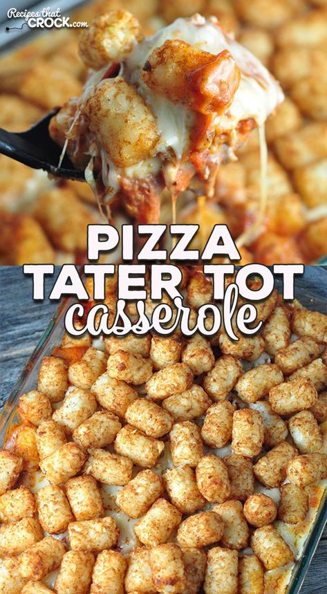 This is a super easy recipe to throw together, and you can customize it as you wish with your favorite pizza toppings Pizza Tater Tot Casserole, Tater Tot Casserole Recipes, Oven Recipe, Tot Casserole, Tater Tot Casserole, Beef Casserole Recipes, Tater Tots, Cheap Dinners, Easy Casserole Recipes