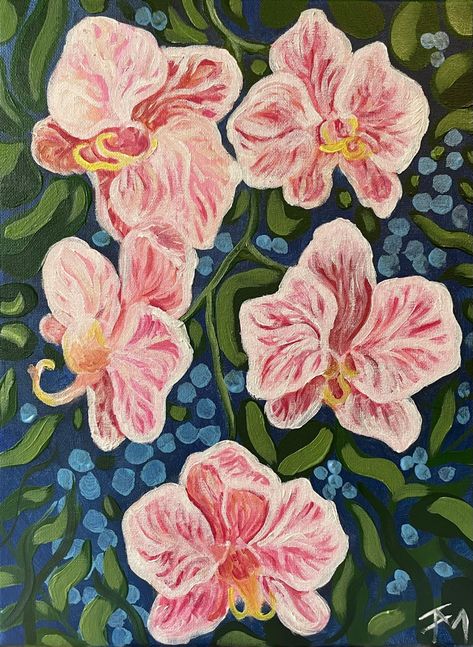 Painting Ideas Classic, Painting Orchids, Orchid Flower Painting, Flower Oil Pastel, Art Love, Orchid Painting, Orchid Art, Oil Pastel Art Aesthetic Flowers, Oil Painting Aesthetic