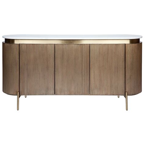 Demarco Buffet - Antique Gold Sideboard, Modernism, White Carrara Marble, Antique Sideboard, Marble Top, Bedside Table, Credenza, Adjustable Shelving, Antique Gold