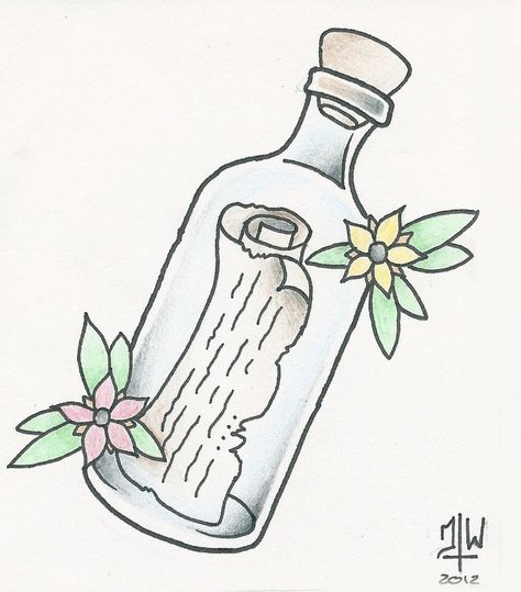 Message in a bottle Message In A Bottle Tattoo Traditional, Survivor Idea, Seal Tattoo, 16 Tattoo, Create A Tattoo, Bottle Tattoo, Bottle Drawing, Arte Grunge, Clip Art Library