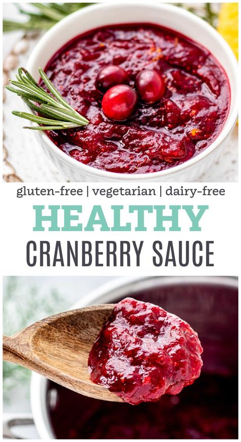 This healthy cranberry sauce recipe made with orange juice and cinnamon is a healthier way to add flavour to your turkey and fixings. With its ruby red hue, it makes a beautiful festive addition to any holiday meal! {Gluten-free & dairy-free} Cranberries Thanksgiving, Cranberry Sauce Recipe Easy, Healthy Cranberry Sauce, Macro Dinner, Shred Recipes, Paleo Cranberry Sauce, Spicy Cranberry Sauce, Orange Cranberry Sauce, Paleo Holiday Recipes