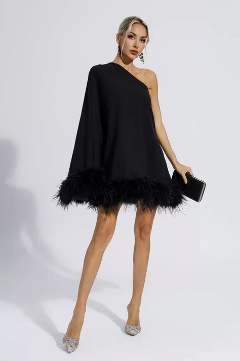 Best Sellers | Best Selling Women's Fashion Collection – CATCHALL One Shoulder Mini Dress, Feather Trim, Feather Dress, Feather Design, Black Feathers, Corset Dress, Plus Size Dress, Outerwear Women, Style Design