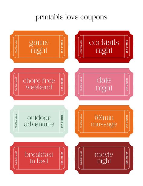 Diy Coupon Book, Coupon Books For Boyfriend, Coupons D'amour, Coupon Book Diy, Valentijnsdag Diy, Printable Love Coupons, Love Coupons For Him, Tickets Printable, Ticket Template Free